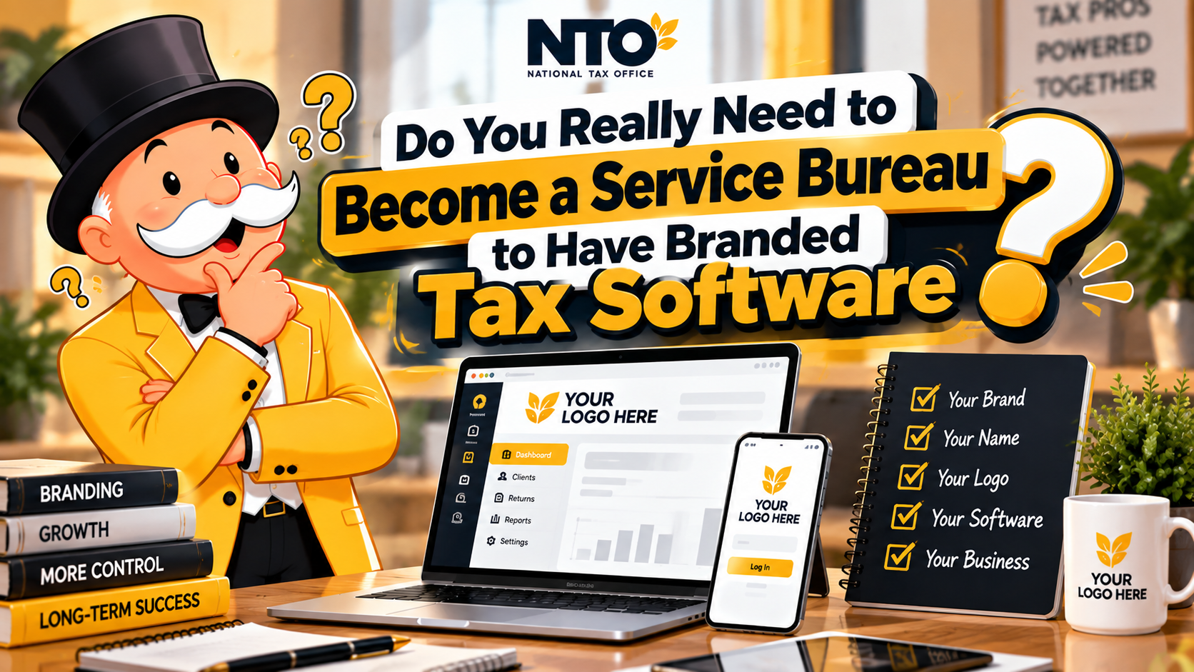 NTO mascot with branded tax software – Do You Really Need to Become a Service Bureau?